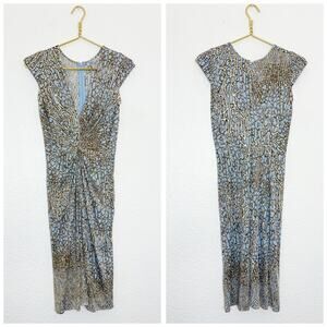 Issa London Animal Print Jersey Knot Front Dress Size 6 Short Sleeve Giraffe